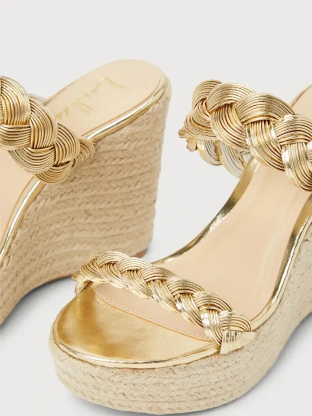 Lulus Sunshy Gold Metallic Platform Espadrille Slide Wedges NWOT size 6.5